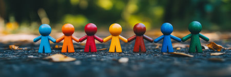 A colorful row of vibrant and diverse figurines symbolizes the essential values of teamwork, friendship, and the deep connection we share as a community, actively fostering a sense of unity among usの素材