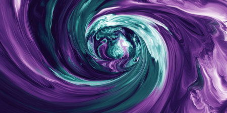 This artwork showcases a vibrant swirl of purple and teal, ideal for abstract art and contemporary designsの素材