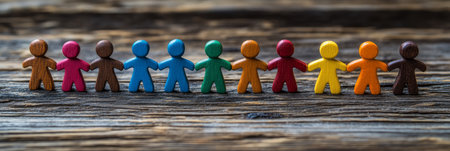 Colorful figures represent and symbolize the ideals of unity, teamwork, and inclusion, strongly emphasizing the importance of cooperation and friendship within a diverse and vibrant communityの素材