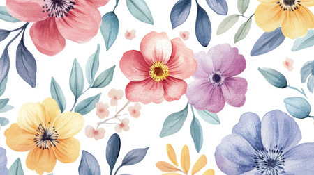 This vibrant watercolor floral design features colorful wildflowers, ideal for wedding invitations, birthday cards, and naturethemed decorations for festive occasions and celebrationsの素材