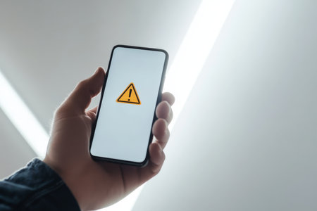 A prominent visual warning displayed on a smartphone serves to signify possible financial risks that could include issues such as fraud, market caution, and various economic challenges looming aheadの素材