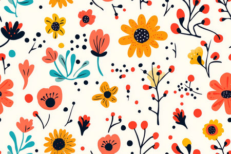 This vibrant pattern features stunning floral designs and abstract shapes, perfect for textiles, wallpaper, and stationery, enhancing the ambiance of stylish decor and living spacesの素材
