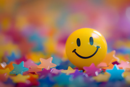 Explore the joyful and positive symbolism of the smiley face emoji, which represents satisfaction, positivity, and happiness experienced in various life circumstances and interactionsの素材