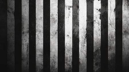 Immerse yourself in a captivating black and white grunge background with bold vertical stripes, evoking nostalgic vibes and a textured appeal that captivates attentionの写真素材