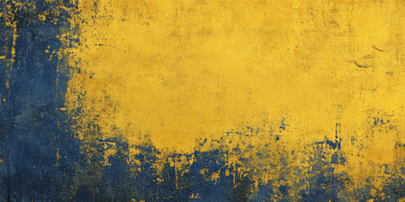 An eyecatching and vibrant abstract background showcasing bold yellow tones paired with deep blue textured elementsの素材