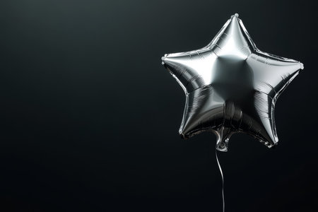 A gleaming silver starshaped balloon floats gracefully against a deep black backdrop, illuminated by soft, gentle light, creating a striking visual contrast that captivates the viewers attentionの素材