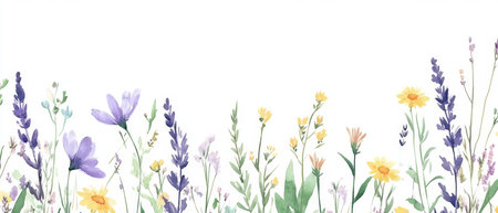 A beautifully crafted watercolor wildflower design that showcases an array of lovely pastel flowers along with eucalyptus leaves, making it perfect for a variety of textiles and home decor purposesの素材