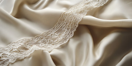 This exquisite, beautiful silk slip dress is adorned with intricate and delicate lace detailing, making it the perfect choice for elegant occasions and special events where style is essentialの素材