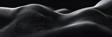 A captivating digital wave pattern that beautifully showcases intricate fractal clouds, glowing networks, and interconnected data elements, all presented in a vibrant, engaging cyberthemed designの素材