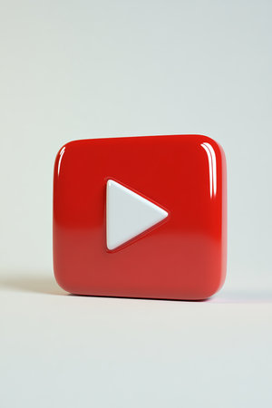 A captivating 3D representation of the YouTube logo, featuring a vibrant red square and a white play button, symbolizing video sharing and the engaging nature of modern social mediaの素材