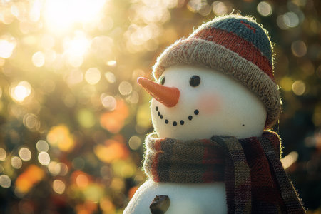 In a picturesque and sunlit forest, a cheerful snowman, carefully crafted with affection, stands proudly, filling winter days with joy and happiness for families and especially for childrenの素材