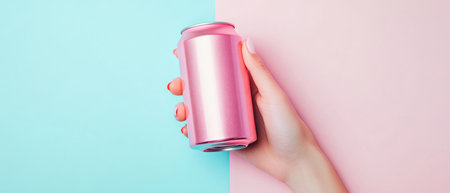 A Refreshing Pink Soda Can Placed in a Vibrant and Colorful Summer Setting, Perfect for Enjoymentの素材