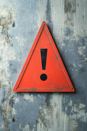 This image displays a bright red triangular warning sign with a bold exclamation mark, symbolizing danger and emphasizing the need for caution and alertness in various life situationsの素材