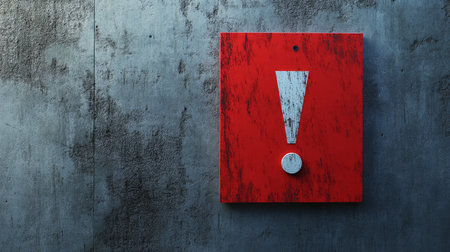 A bold and vivid red warning sign prominently featuring a striking exclamation mark, effectively symbolizing alertness and caution, designed to capture attention for enhanced safety awarenessの素材