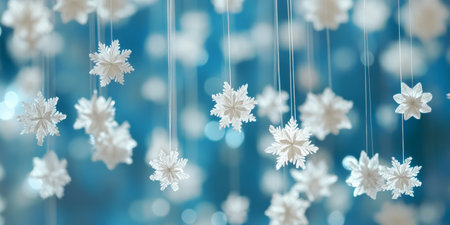White paper snowflakes drift against a blue backdrop, creating a dreamy winter atmosphere perfect for joyful celebrations and cherished moments with loved ones this magical seasonの素材