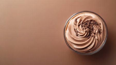 Indulge in this exquisite, rich, and creamy mocha mousse dessert, artfully presented against a soft brown backdrop, making it a perfect choice for any special occasion or joyful celebrationの素材