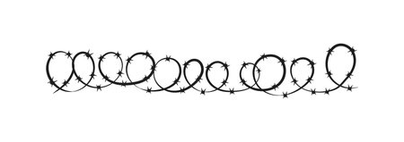 Barbed wire. Black barbwire, war or safety elements. Decorative borders design. Decorative Barbed Wire Border Graphic. Vector illustrationのイラスト素材