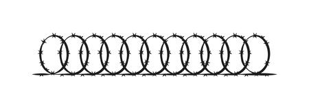 Barbed wire. Black barbwire, war or safety elements. Decorative borders design. Decorative Barbed Wire Border Graphic. Vector illustrationのイラスト素材