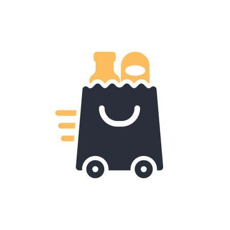 A vector icon representing ondemand grocery delivery, featuring a stylish shopping bag and bottles, symbolizing fast, efficient, and convenient shopping experiences for customersのイラスト素材