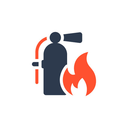 This icon represents fire safety in the workplace, highlighting the importance of having a fire extinguisher available for emergenciesのイラスト素材