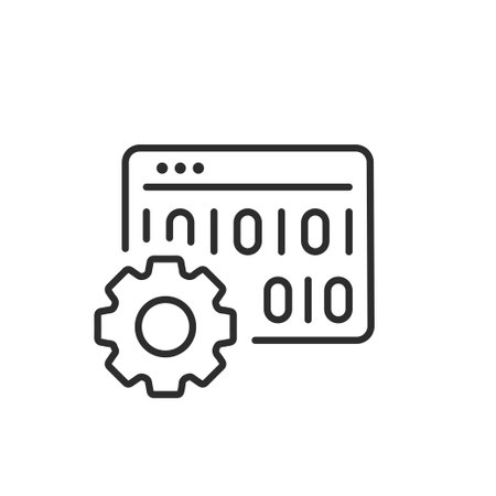 An icon that represents programming alongside gear settings, symbolizing the essential integration of advanced technology in actively promoting and enhancing workplace safety protocols effectivelyのイラスト素材