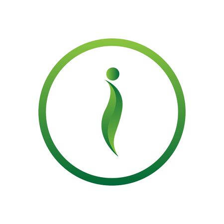vector illustration letter i with leaf and circle nature icon logo design green colorのイラスト素材
