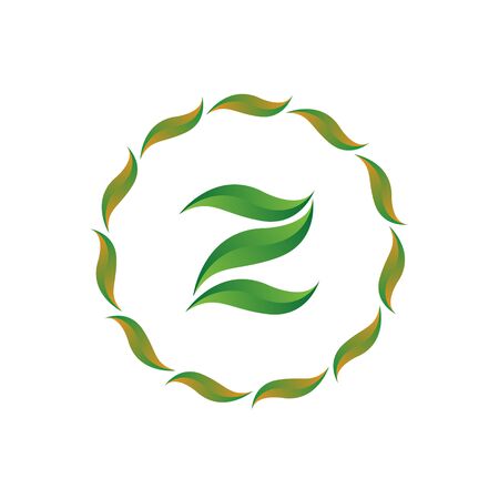 vector illustration letter z with leaf and circle nature icon logo design green colorのイラスト素材