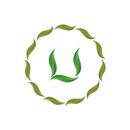 vector illustration letter u with leaf and circle nature icon logo design green colorのイラスト素材