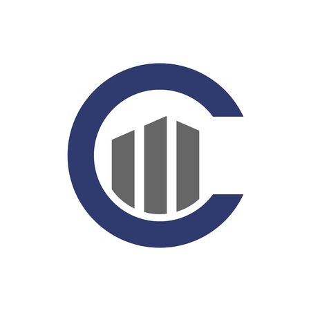 vector illustration letter c with building icon logo designのイラスト素材