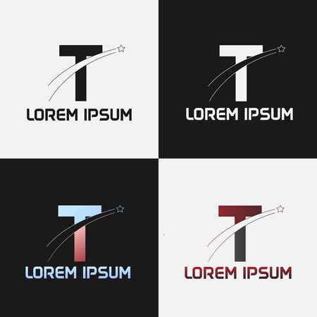 vector illustration of the initials letter t with road and star designsのイラスト素材