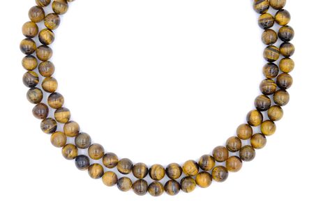 tiger eye stone beads necklace isolated on white backgroundの写真素材