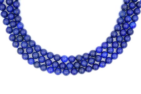 3 layer of blue lapis lazuli natural stone necklace isolated on white backgroundの写真素材