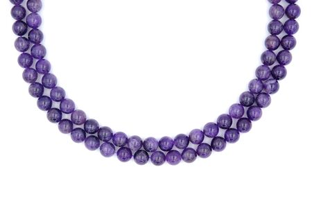 2 layer of purple amethyst natural stone necklace isolated on white backgroundの写真素材