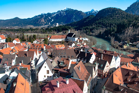 View over the german town FÃ¼ssen in the AllgÃ¤u in Bavaria