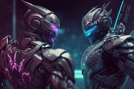 Cyborgs fighting in cyberspace. This is a 3d render illustrationの素材