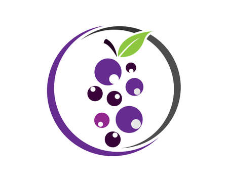 Bunch of wine grapes with leaf icon for food apps and websitesのイラスト素材