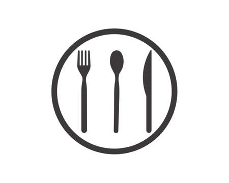 Abstract  of a cafe or restaurant. A spoon, knife and fork on a plate. A simple outlineのイラスト素材