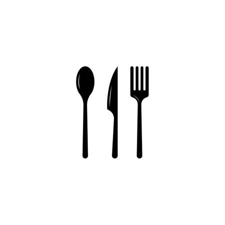 Abstract logo of a cafe or restaurant. A spoon, knife and fork on a plate. A simple outlineのイラスト素材