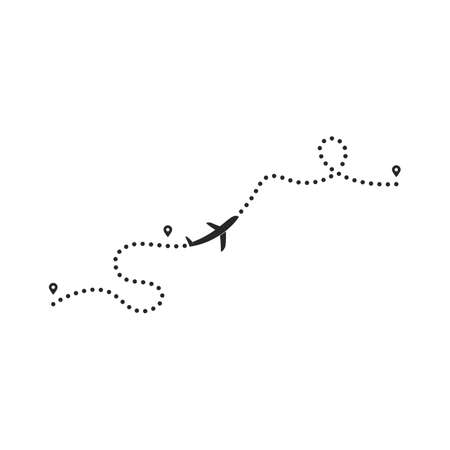 Airplane flight line route vector with start point illustration designのイラスト素材