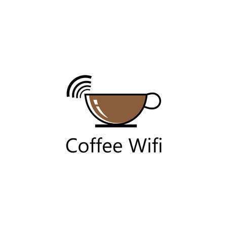 Coffee cup with WiFi vector icon logo. Creative logo design template for cafe or restaurant.のイラスト素材