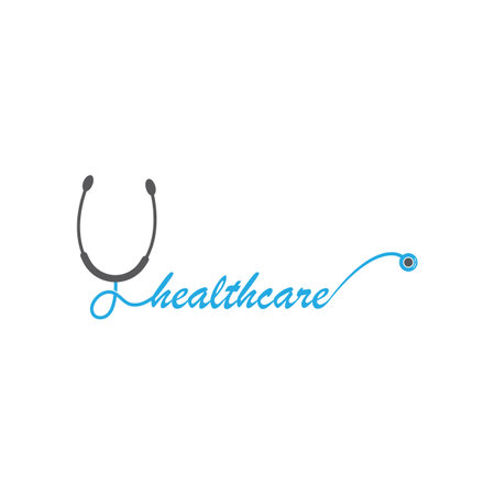 Medical health vector health logo with cross and stethoscope icon symbol. This logo is suitable for hospital and clinic.のイラスト素材