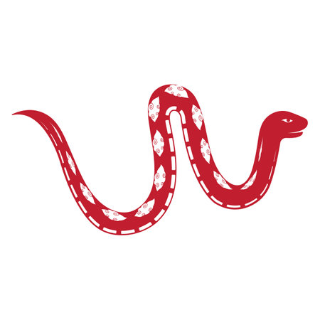 2025 Chinese lunar New Year snake reptiles for Asian holiday decoration, vector icons. Red snakes in twirl circle with ornament for 2025 year calendar and Chinese New Yearのイラスト素材