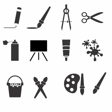 Icon Vector of Painting Set - Black Style - simple illustration. Editable stroke. Design template vector.outline style design.Vector graphic illustrationのイラスト素材