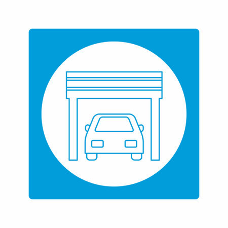 Vector Graphic of Car in Garage - White Moon Style - simple illustration. Editable stroke. Design template vector.outline style design.Vector graphic illustrationのイラスト素材