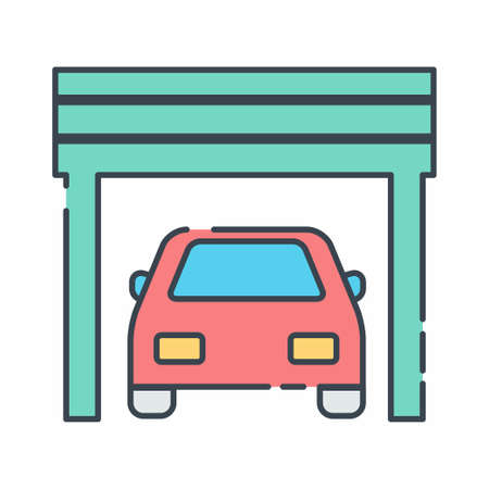 Vector Graphic of Car in Garage - Line Cut Style - simple illustration. Editable stroke. Design template vector.outline style design.Vector graphic illustrationのイラスト素材