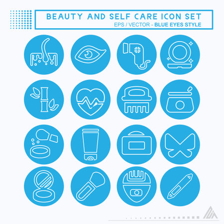 Set Icon Vector of Beauty and Self Care - Blue Eyes Style - Simple illustration, Editable stroke, Design template vector, Good for prints, posters, advertisements, announcements, info graphics, etc.のイラスト素材