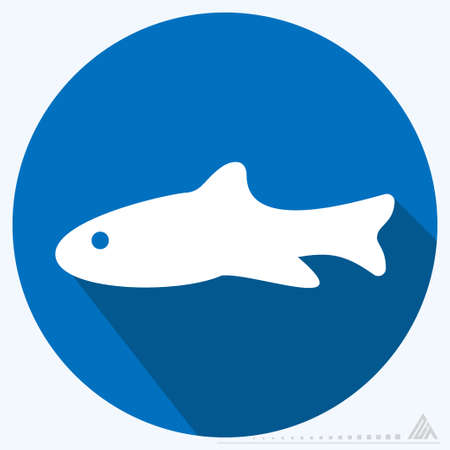 Icon Fish - Long Shadow Style - Simple illustration, Editable stroke, Design template vector, Good for prints, posters, advertisements, announcements, info graphics, etc.のイラスト素材