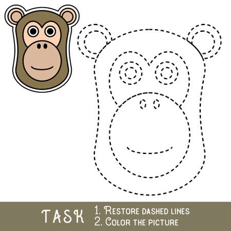 Drawing worksheet for preschool kids with easy gaming level of difficulty, simple educational game for kids one line tracing of Baboon Face.のイラスト素材