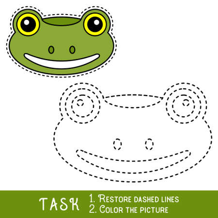Drawing worksheet for preschool kids with easy gaming level of difficulty, simple educational game for kids one line tracing of Frog Face.のイラスト素材