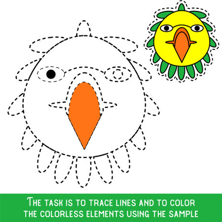 Color Bird Face. Restore dashed lines. Color the picture elements. Page to be color fragments.のイラスト素材